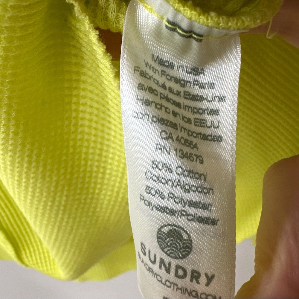 NWT Sundry Bright Yellow Dream American Waffle Print Long Sleeve Top, Size Large - Picture 6 of 9